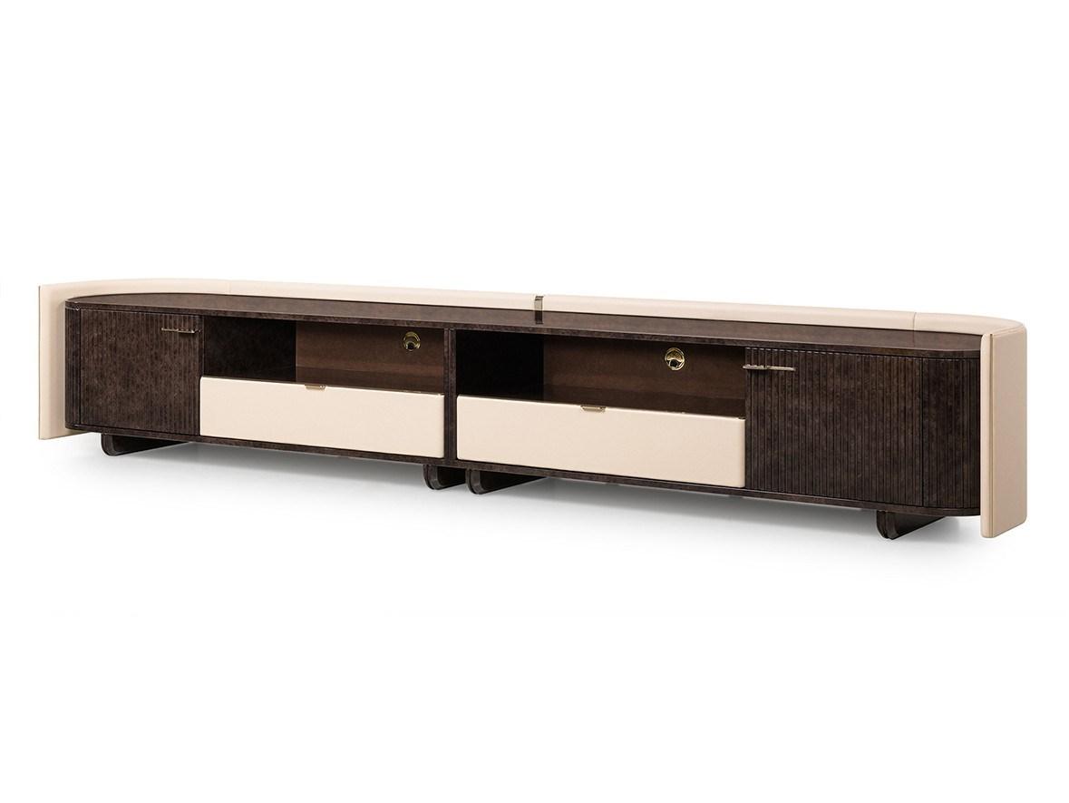 Leather TV cabinet with drawers | Eclipse by Turri