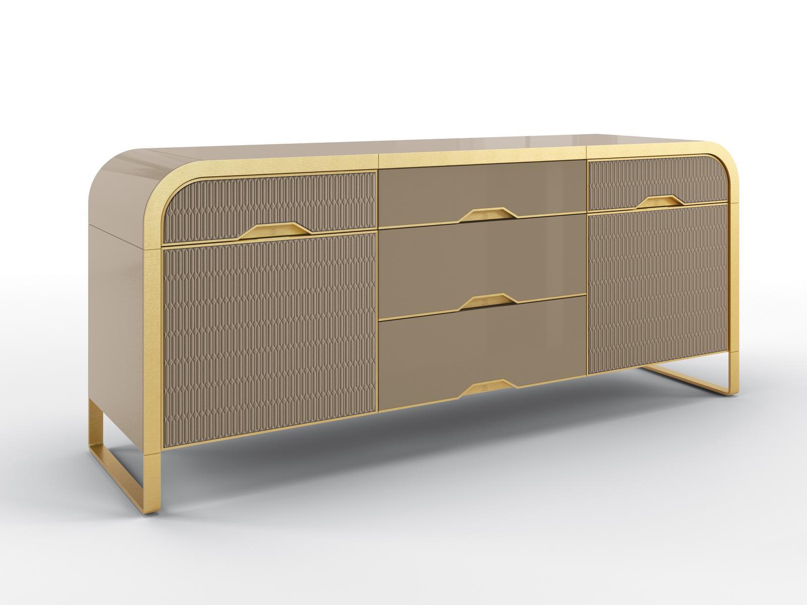 Solid wood sideboard with drawers covered in leather | Fiorile by Bruno Zampa