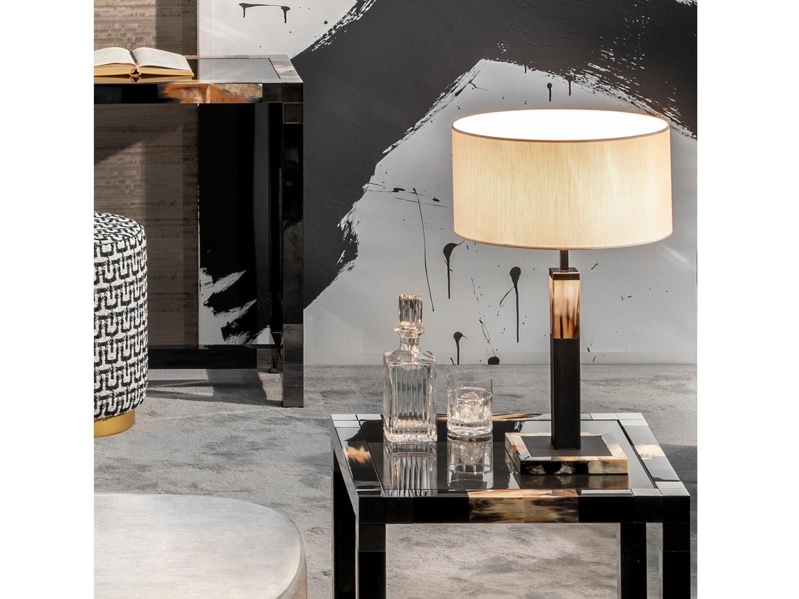 Leather table lamp with horn inserts | Alma 2312 by Arcahorn