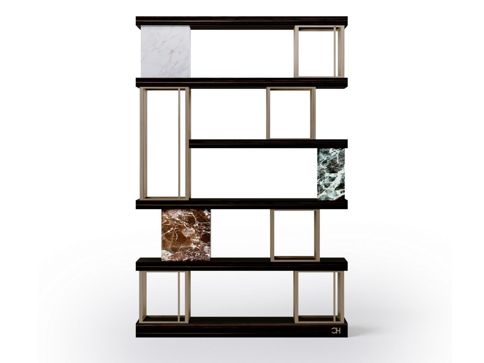 Wall-mounted double-sided wooden, marble and metal bookcase | Aida by Carpanese home