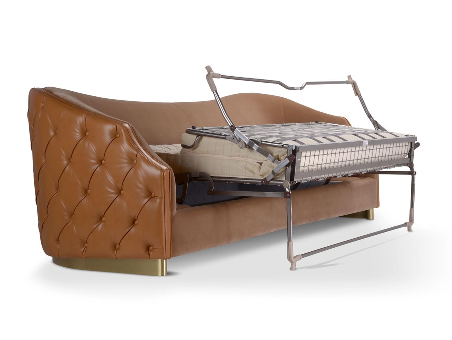 Tufted 3 seater leather sofa bed | Cleio by Domingo salotti