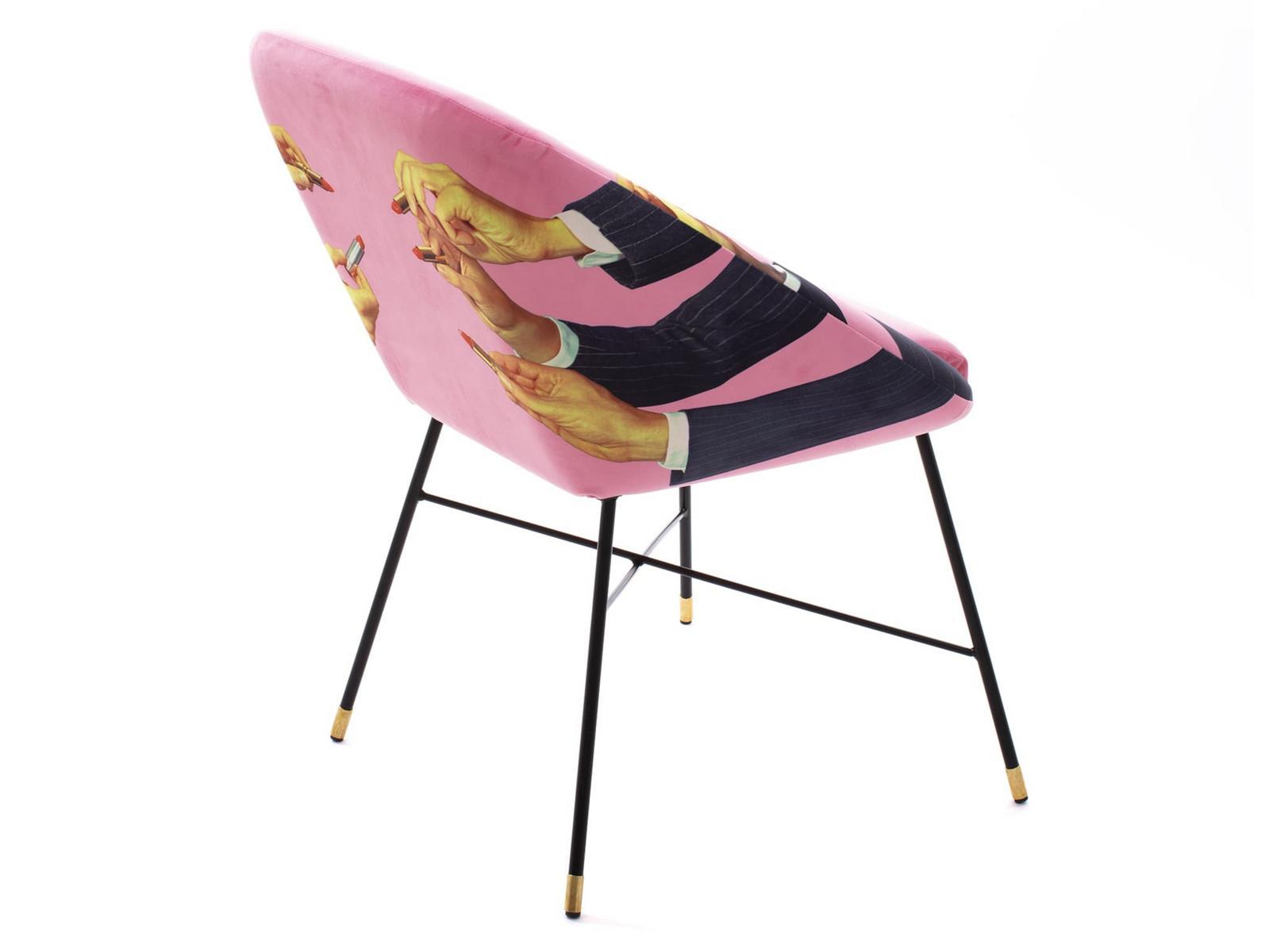 Upholstered fabric chair with armrests | Lipsticks Pink by Seletti