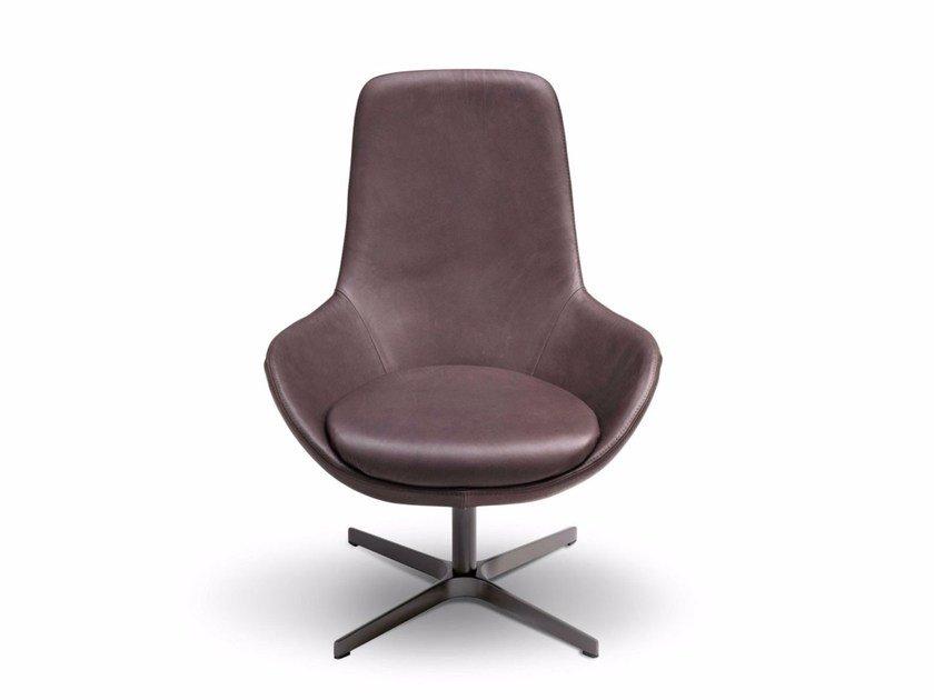 Swivel leather easy chair with 4-spoke base high-back | Linear by Ditre Italia