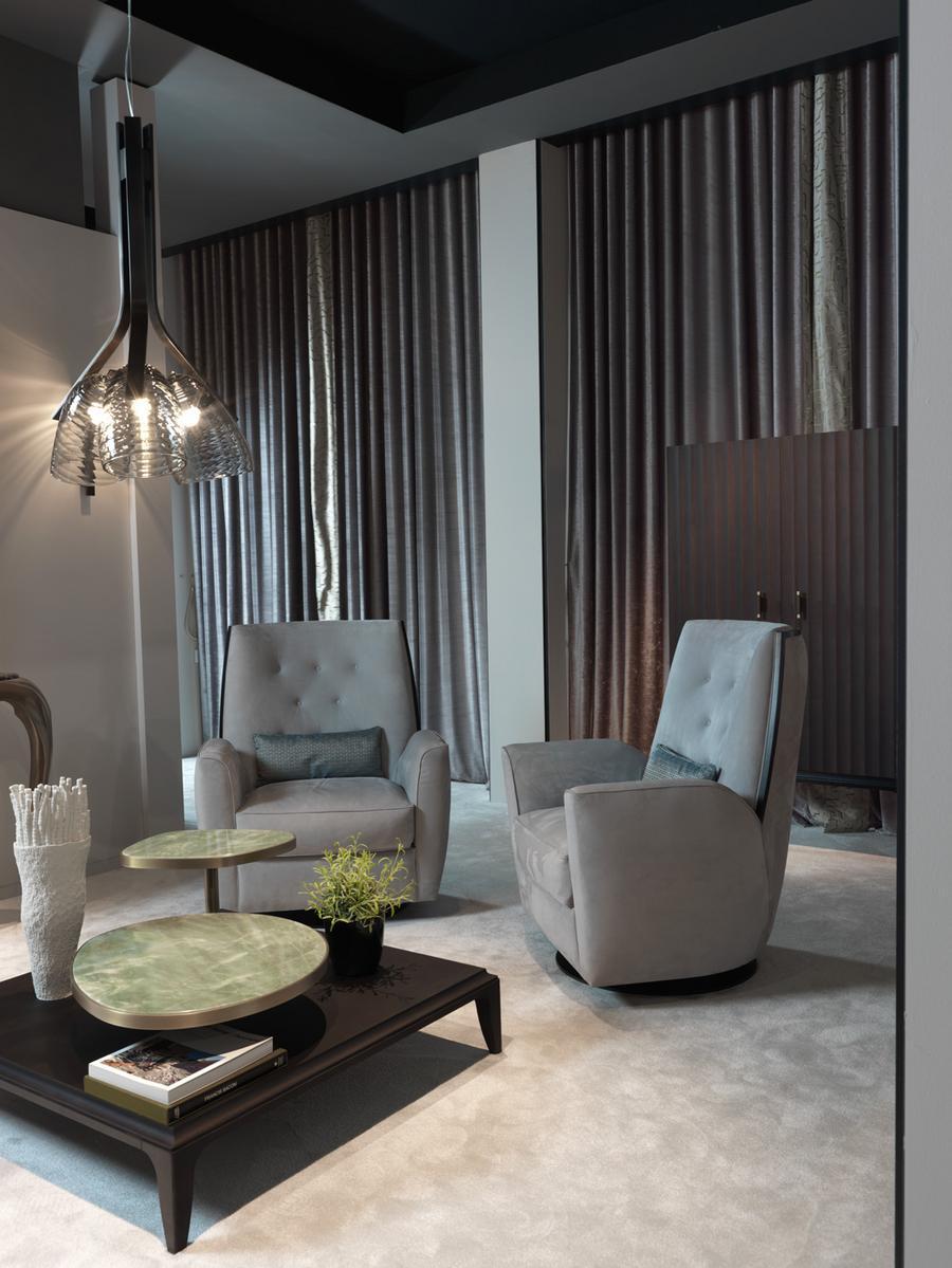 Tufted swivel fabric armchair with armrests | Medita by Ezio Bellotti