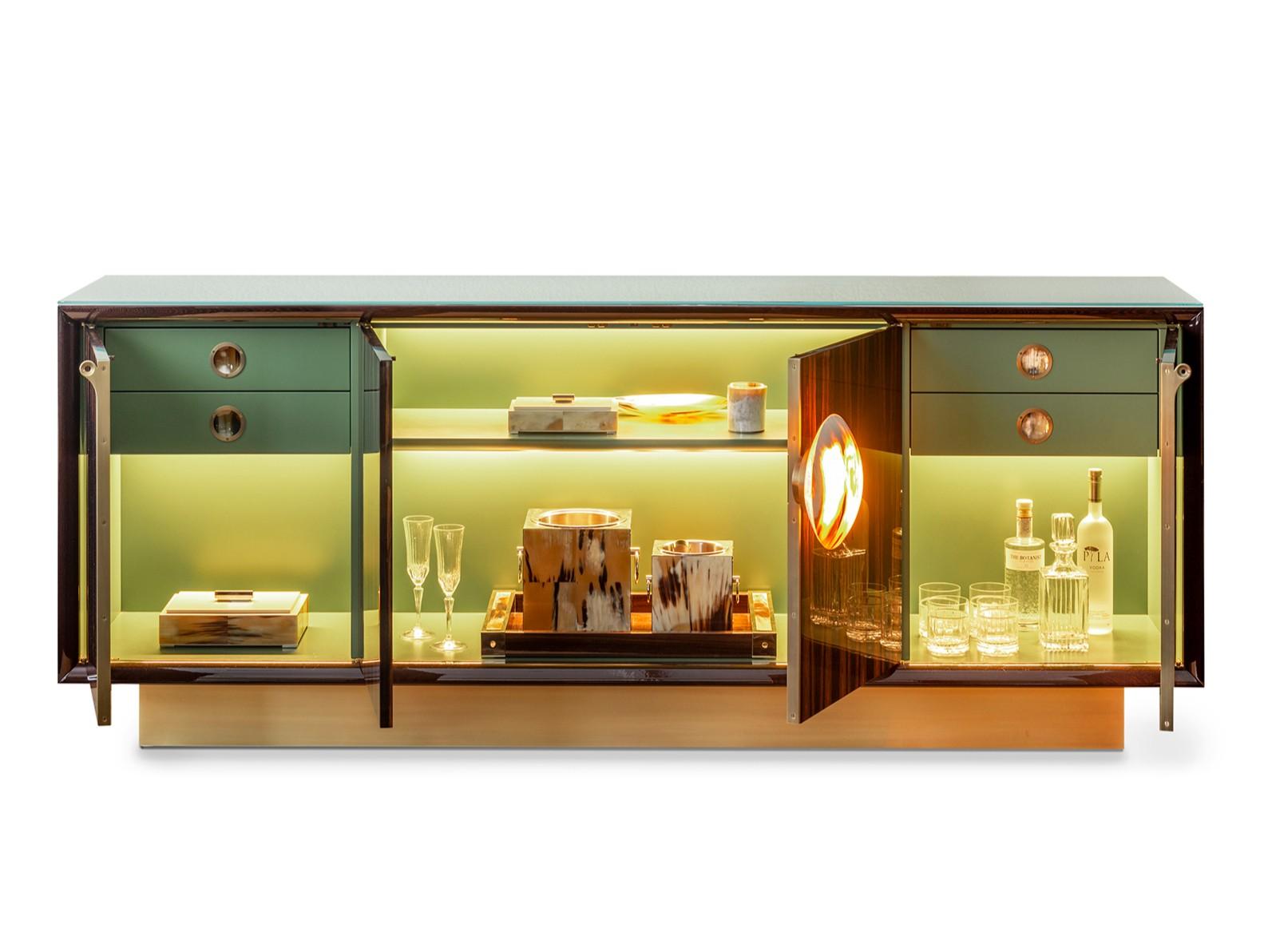 Ebony sideboard with doors, drawers and integrated lighting | Helios 7015ebl by Arcahorn