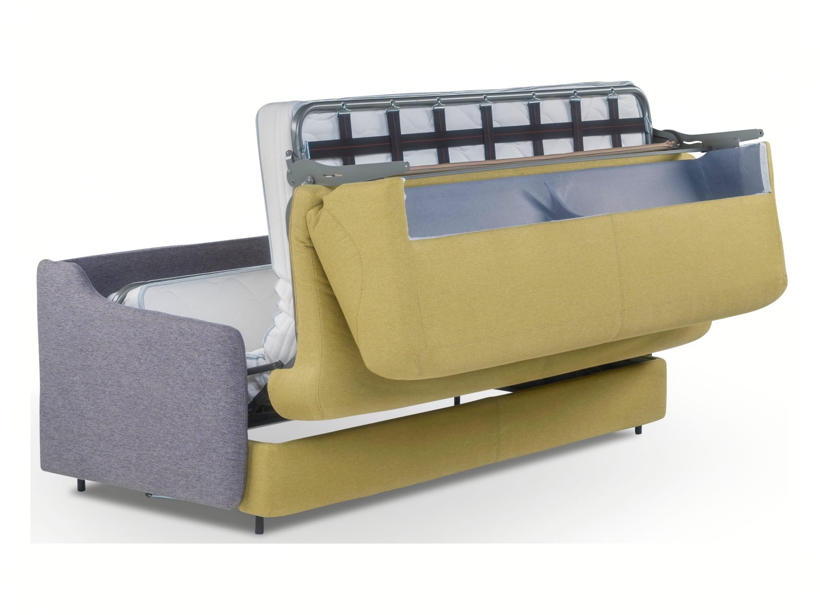 Modern, space-efficient sofa bed with easy transformation mechanism and comfortable 17 cm mattress in polyurethane or Memory foam, featuring slender armrests for added roominess. | Elodie by Calia Italia