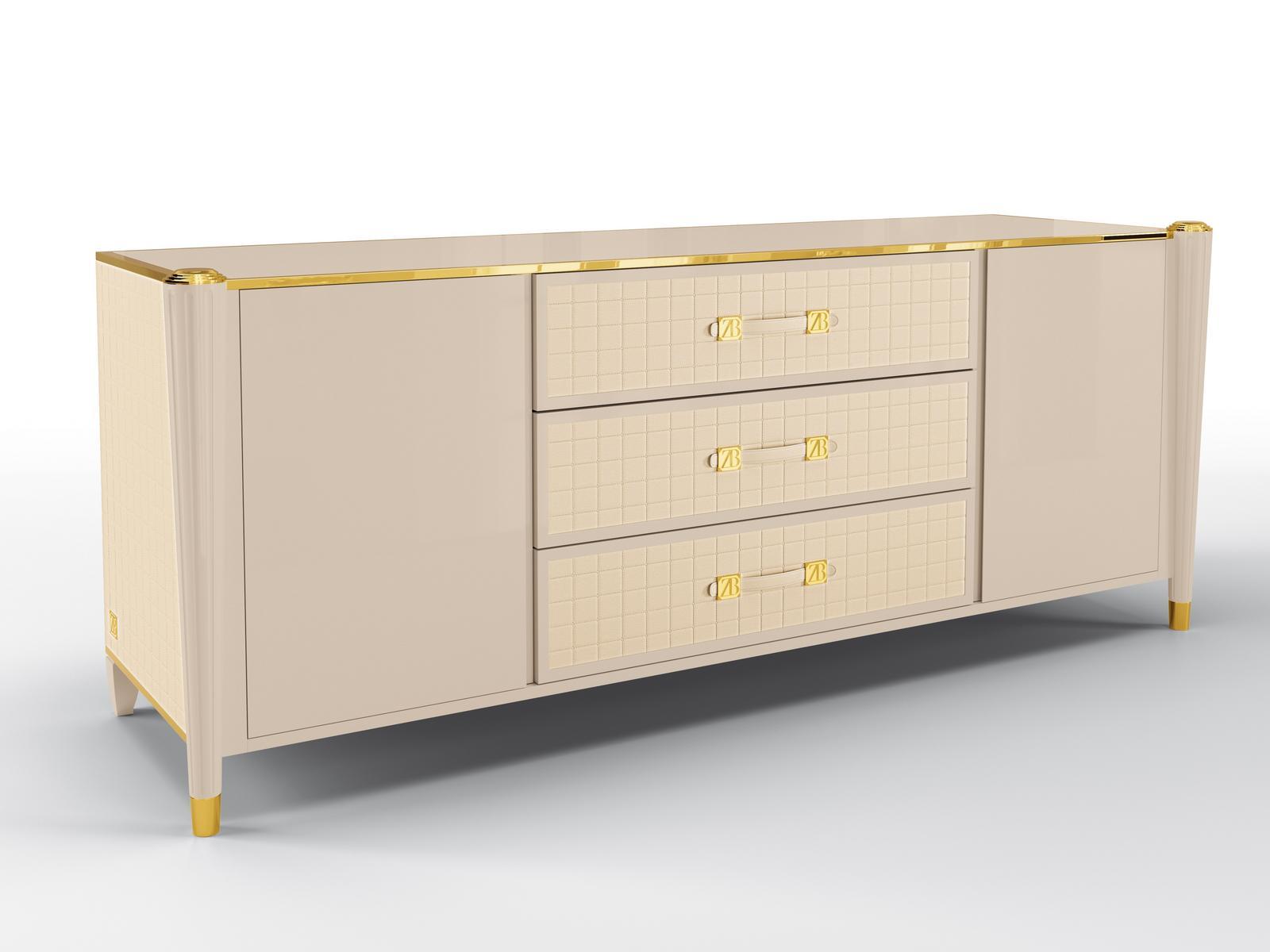 Lacquered sideboard with drawers covered in leather | Remington by Bruno Zampa