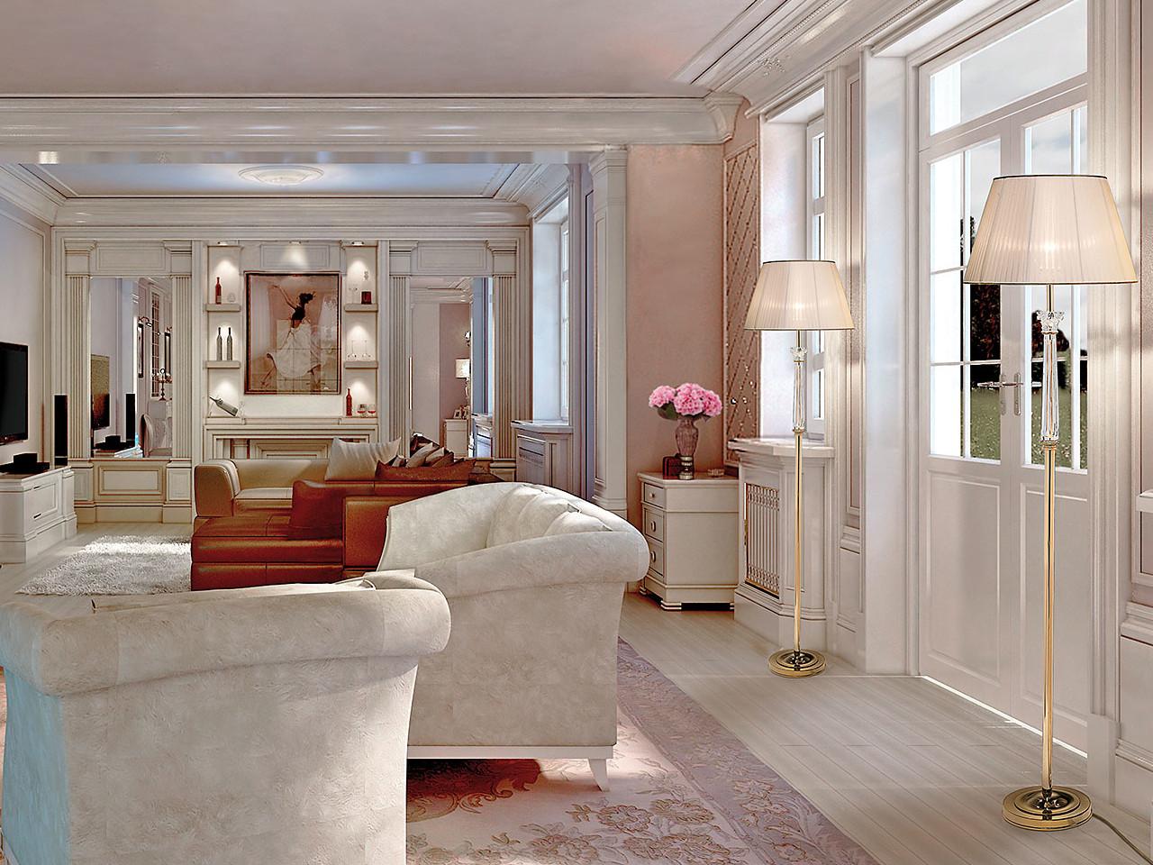 Gold plated floor lamp with crystal and shade | Vicky 37089/p by Possoni Illuminazione