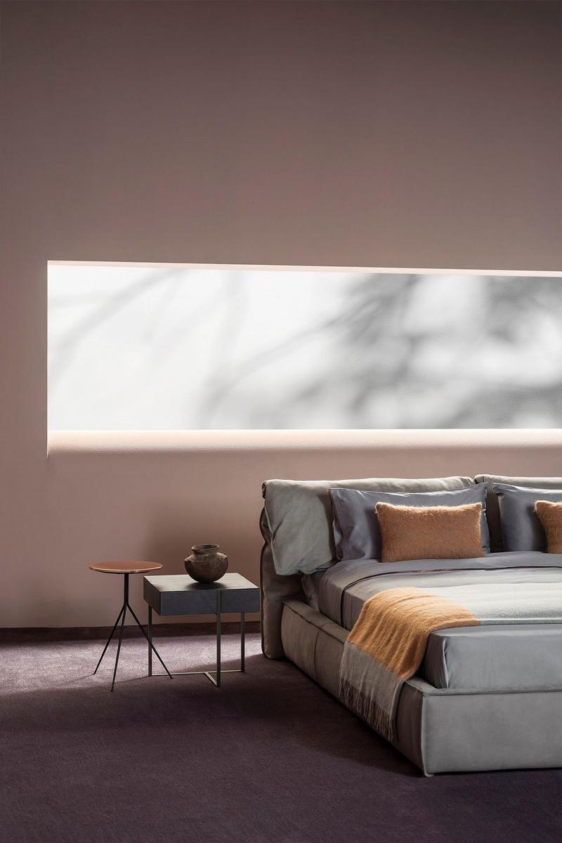 Leather double bed with upholstered headboard | Casablanca by Baxter