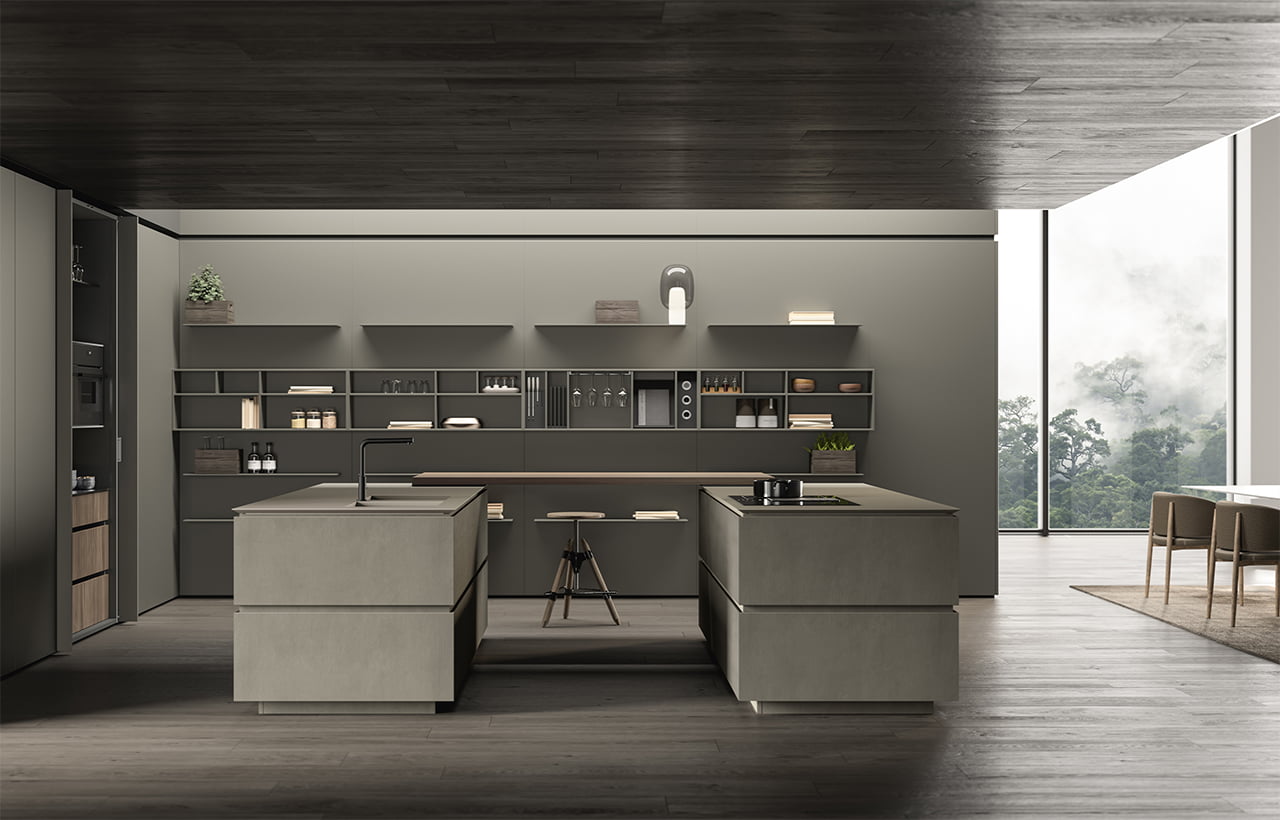 Veneer kitchen with handles Ernestomeda Obliqua