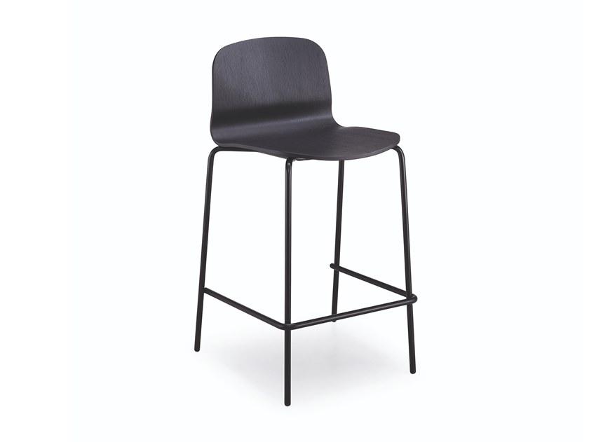 High wooden stool with back with footrest | Liù H65 / H75 Mt by Midj