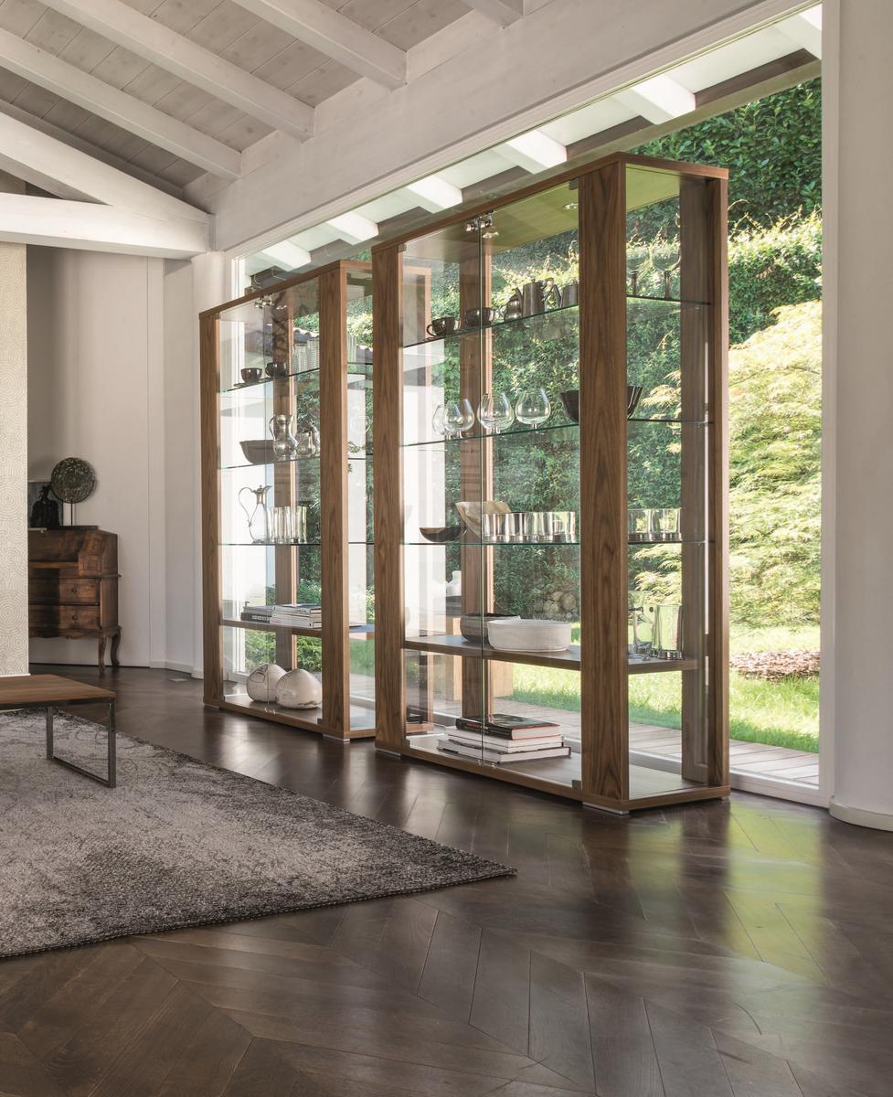 Wood and glass display cabinet with integrated lighting | Aurora by Tonin Casa