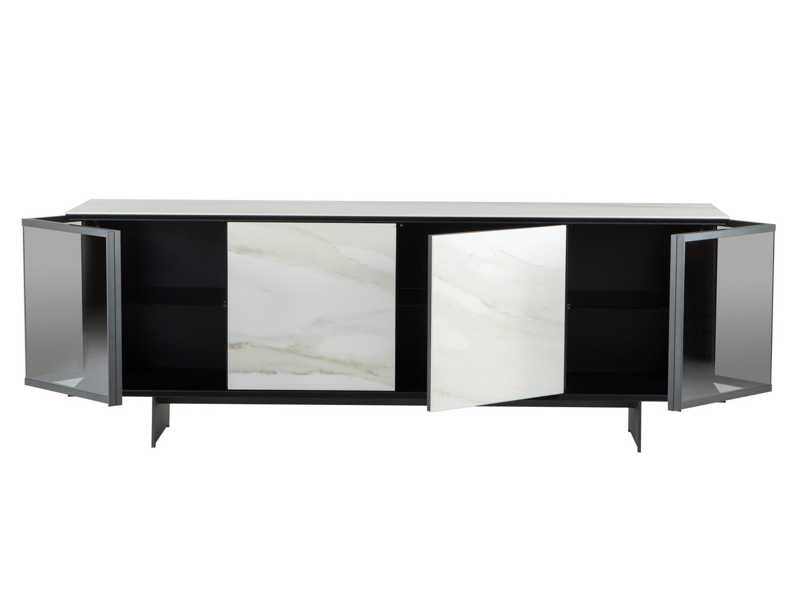 Sideboard in glass and porcelain stoneware with hinged doors | Aira by Tonin Casa