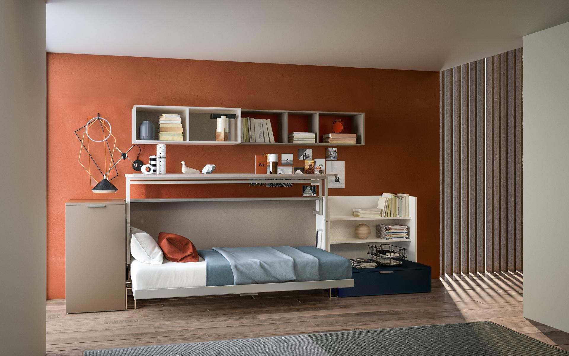 Wooden bedroom set with pull-out bed | Cabrio In by CLEI
