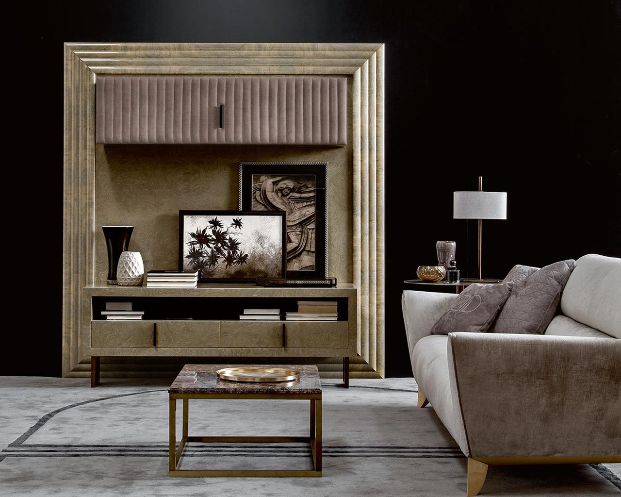 Modular veneer tv furniture with doors | Black tie by Daytona