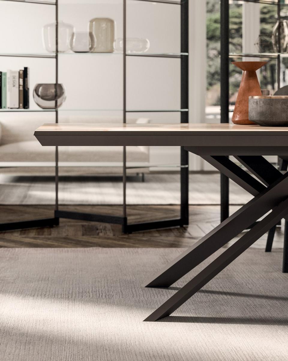 Self-supporting double-sided shelf in glass and wood | Panto by Ozzio Italia