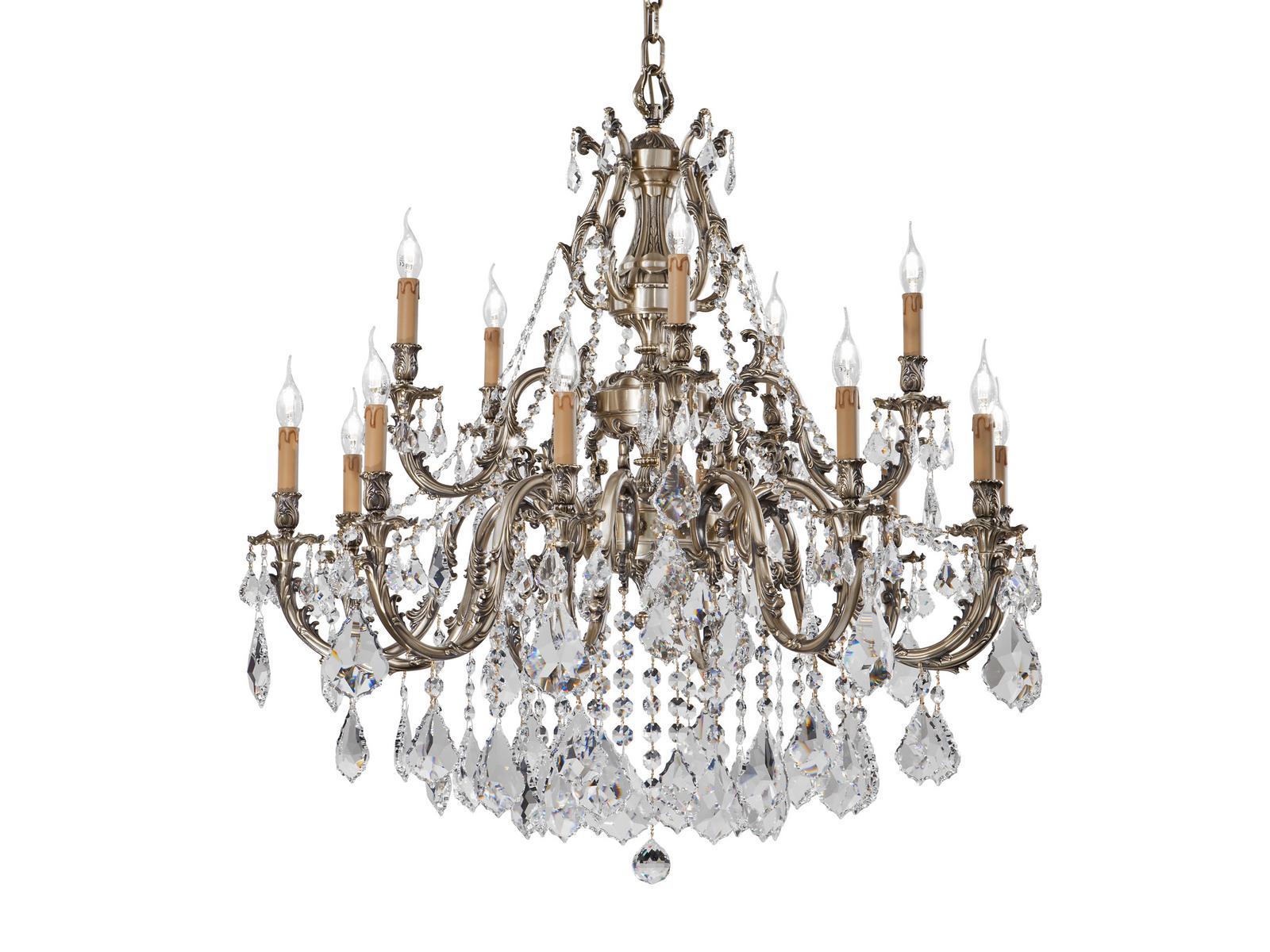 Polished antique brass chandelier with SchoelerCrystals | Ashford 090/10+5-asf/p by Possoni Illuminazione
