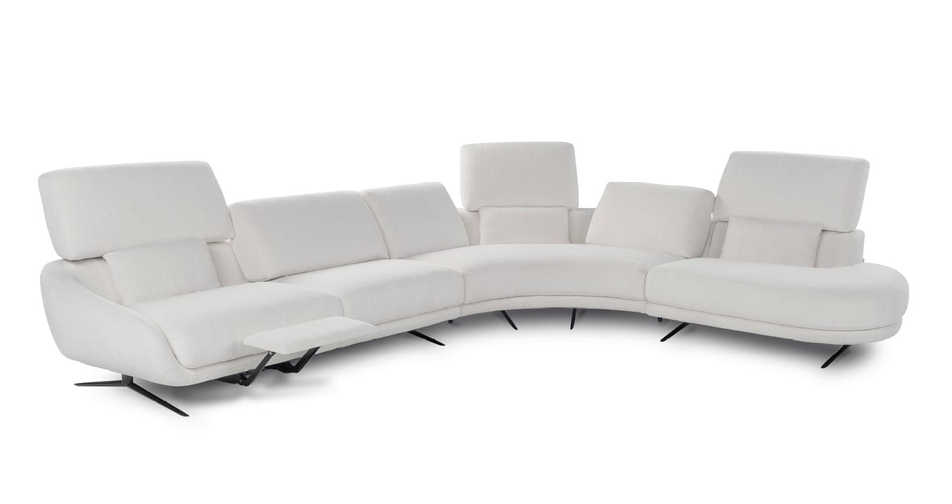 The 'Regal_e' is a versatile, modular sofa with adjustable backrests and electric leg-rests for high comfort, suitable for spacious interiors, and offers various upholstery and finish options. | Regal_e by Calia Italia