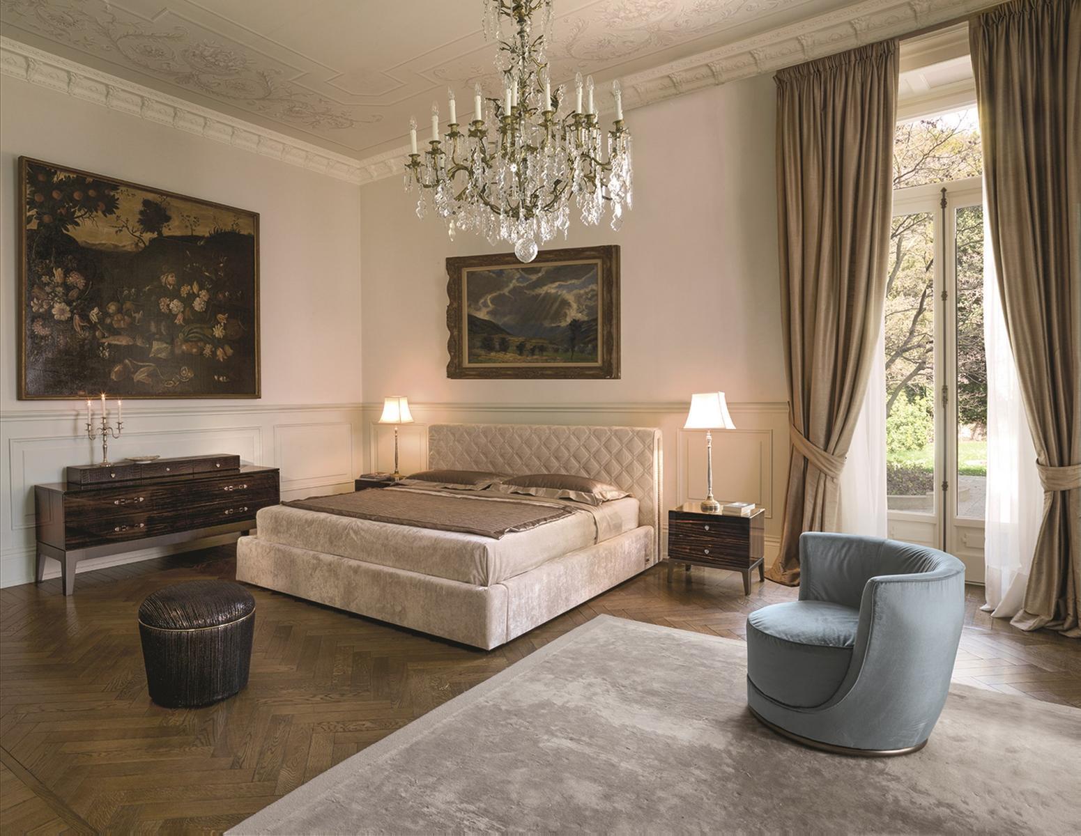 Nabuk bed with upholstered headboard | Helmut by Longhi