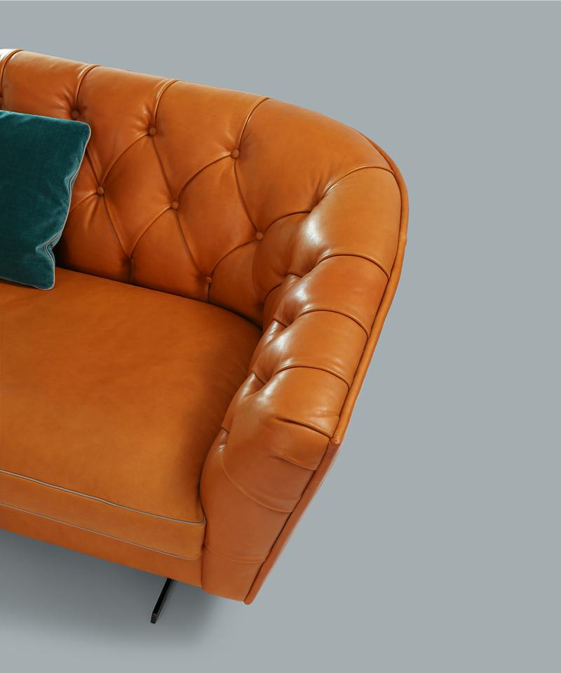 Tufted sectional curved leather sofa | New Kap by Borzalino