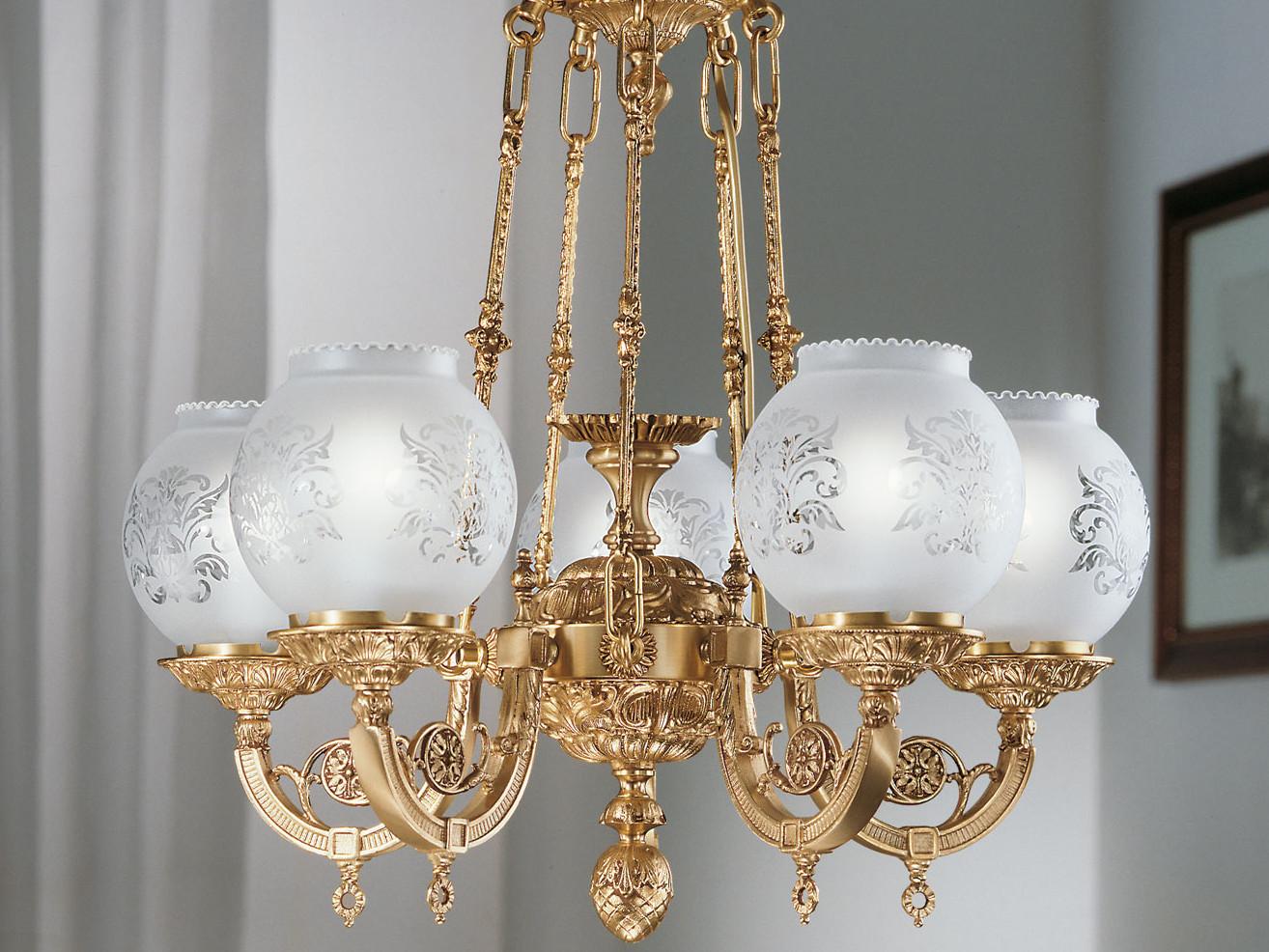 Satin french gold chandelier with glass | Mary 776/5 by Possoni Illuminazione