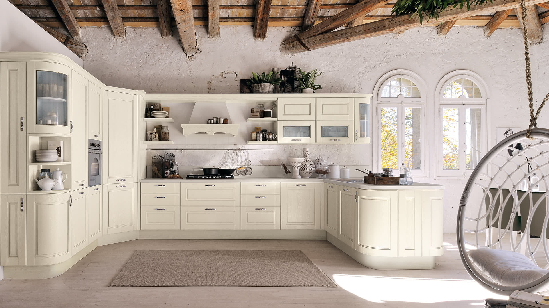 Wood kitchen with handles Lube Cucine Agnese