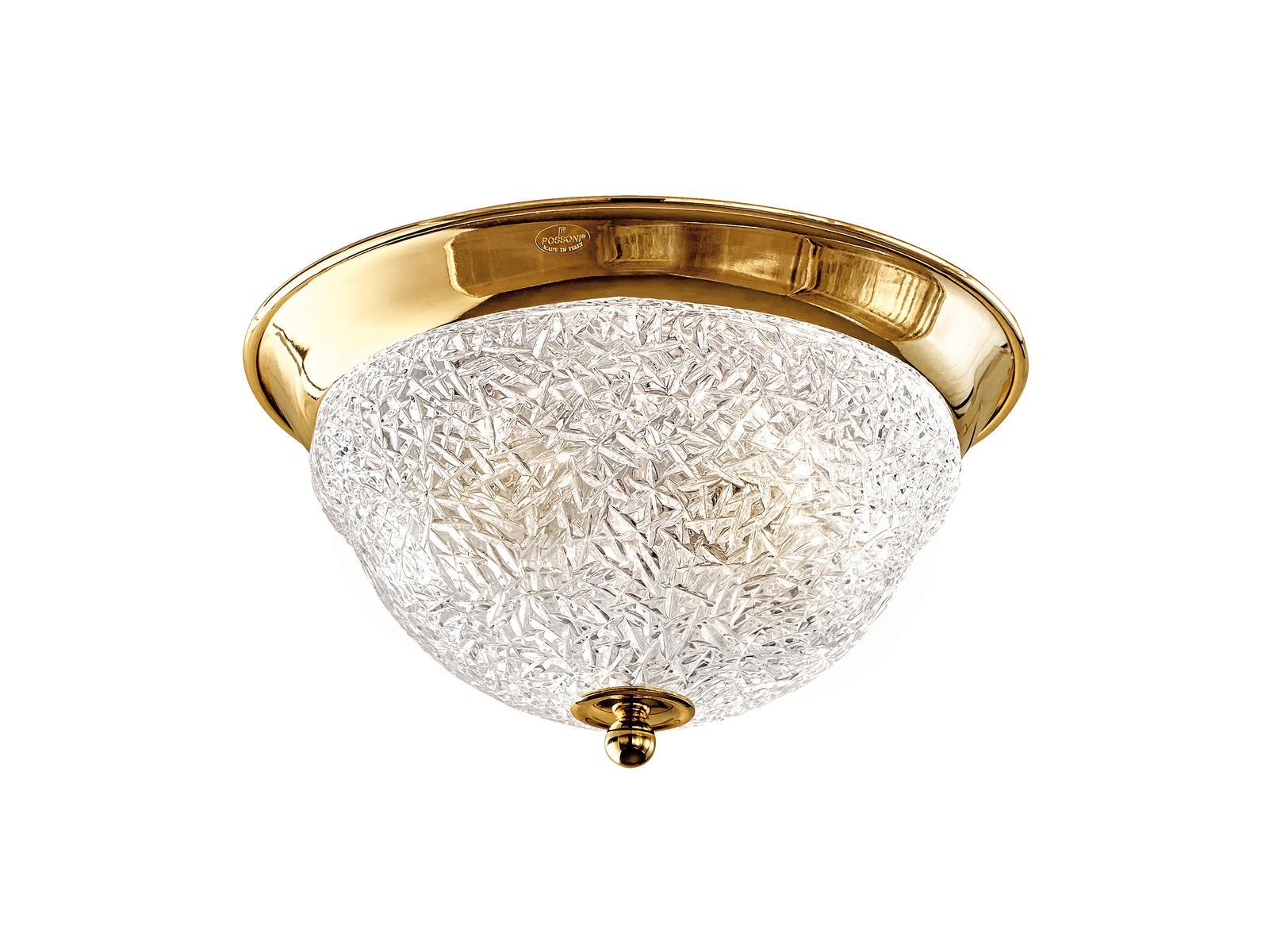 Gold plated ceiling lamp with hand cut crystal | Brigitte 905/pl by Possoni Illuminazione