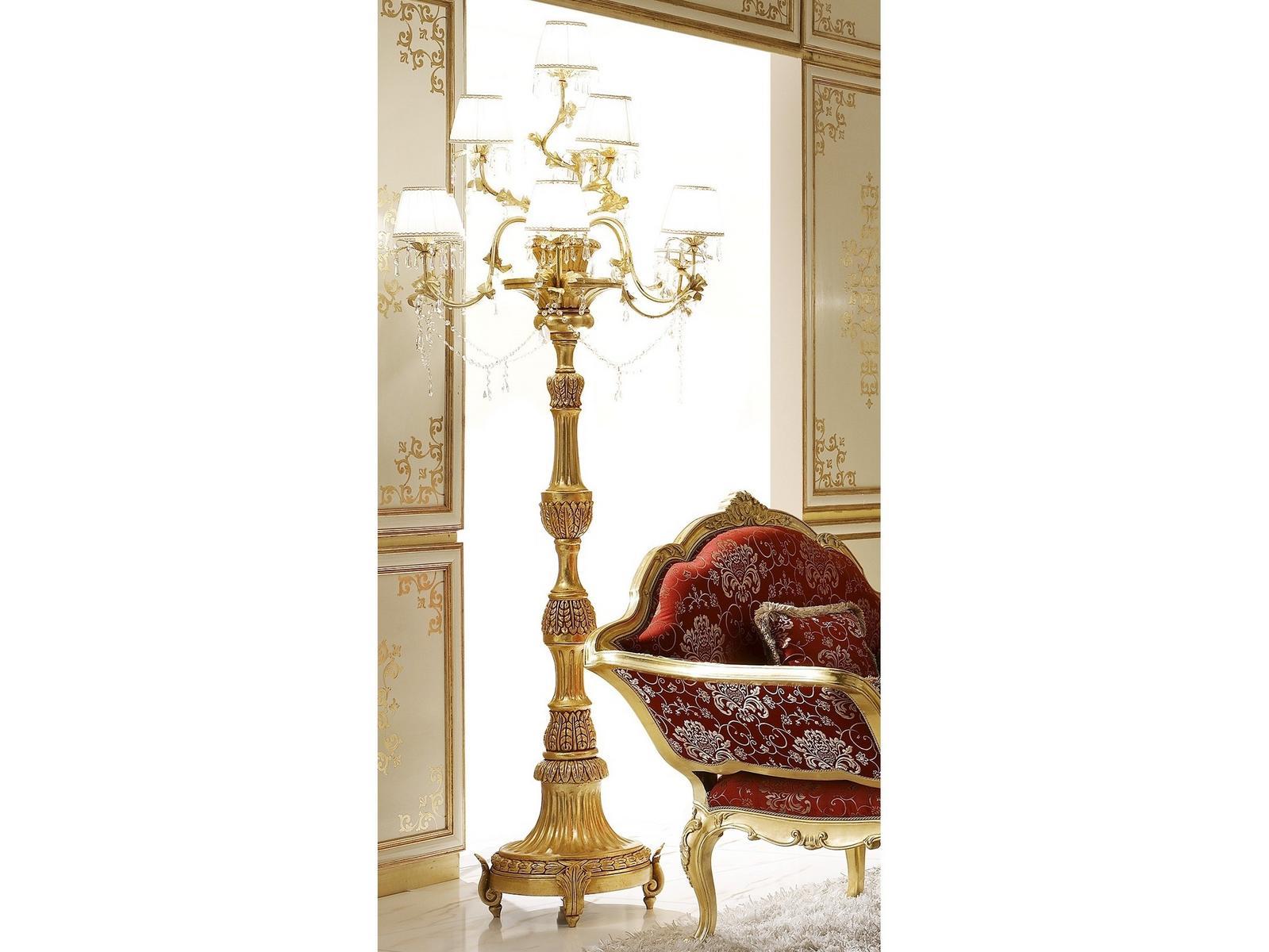 Gold leaf floor lamp with crystals | Opera by Andrea Fanfani