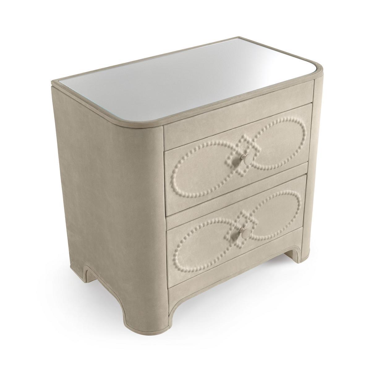 Rectangular leather bedside table with drawers | Infinity by Gianfranco Ferre Home