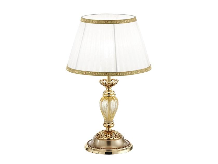 French gold table lamp with amber crackle glass and shade | Amanda 227/lp by Possoni Illuminazione