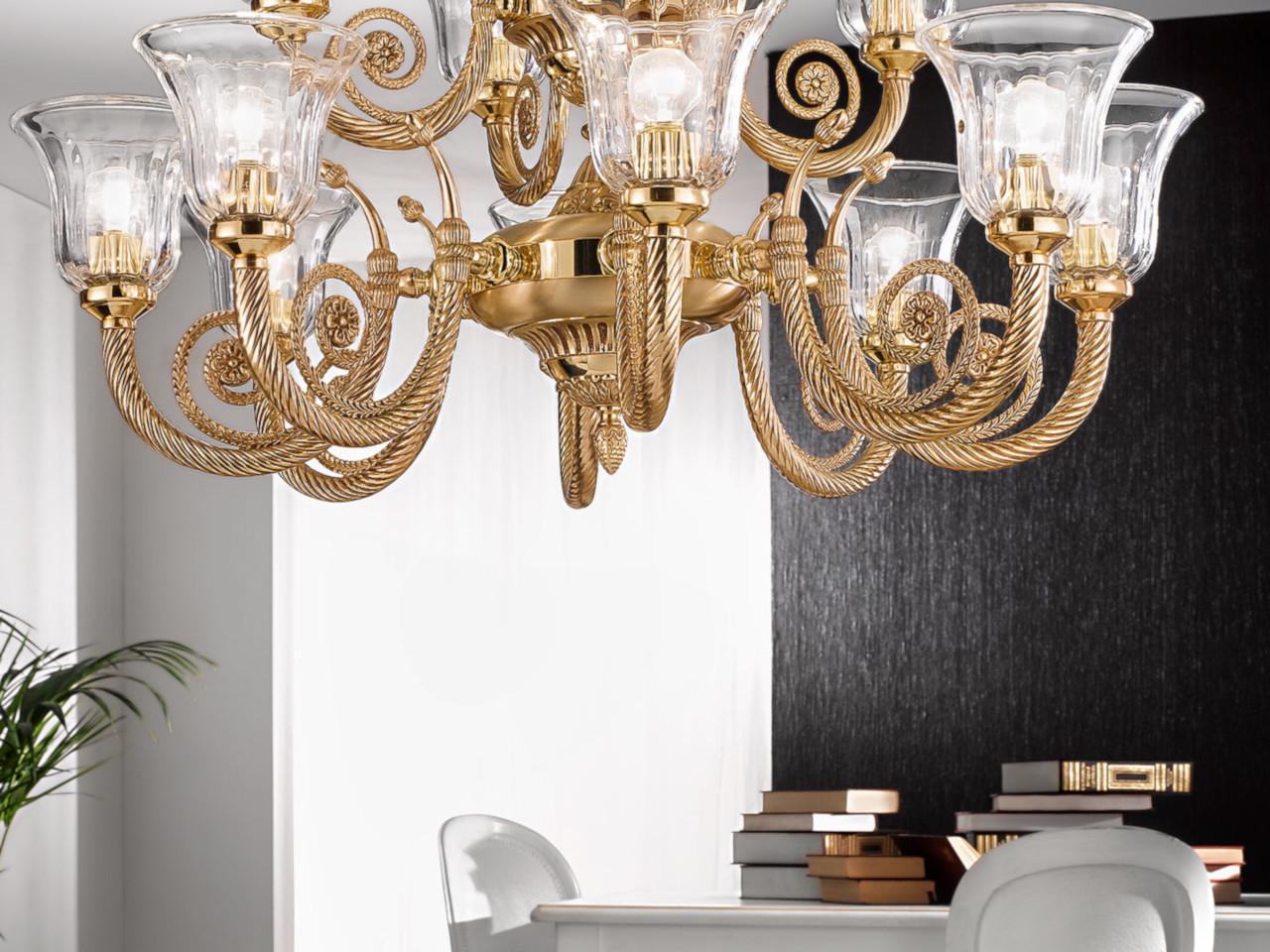 French Gold chandelier with clear crystal | William 918/8+4 by Possoni Illuminazione