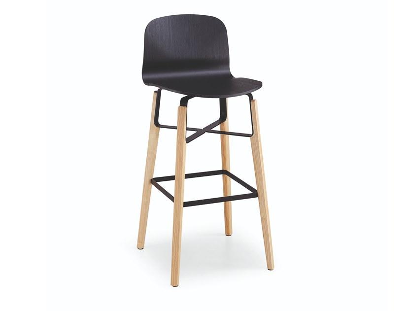 High wooden stool with back with footrest | Liù H65 / H75 Ml by Midj