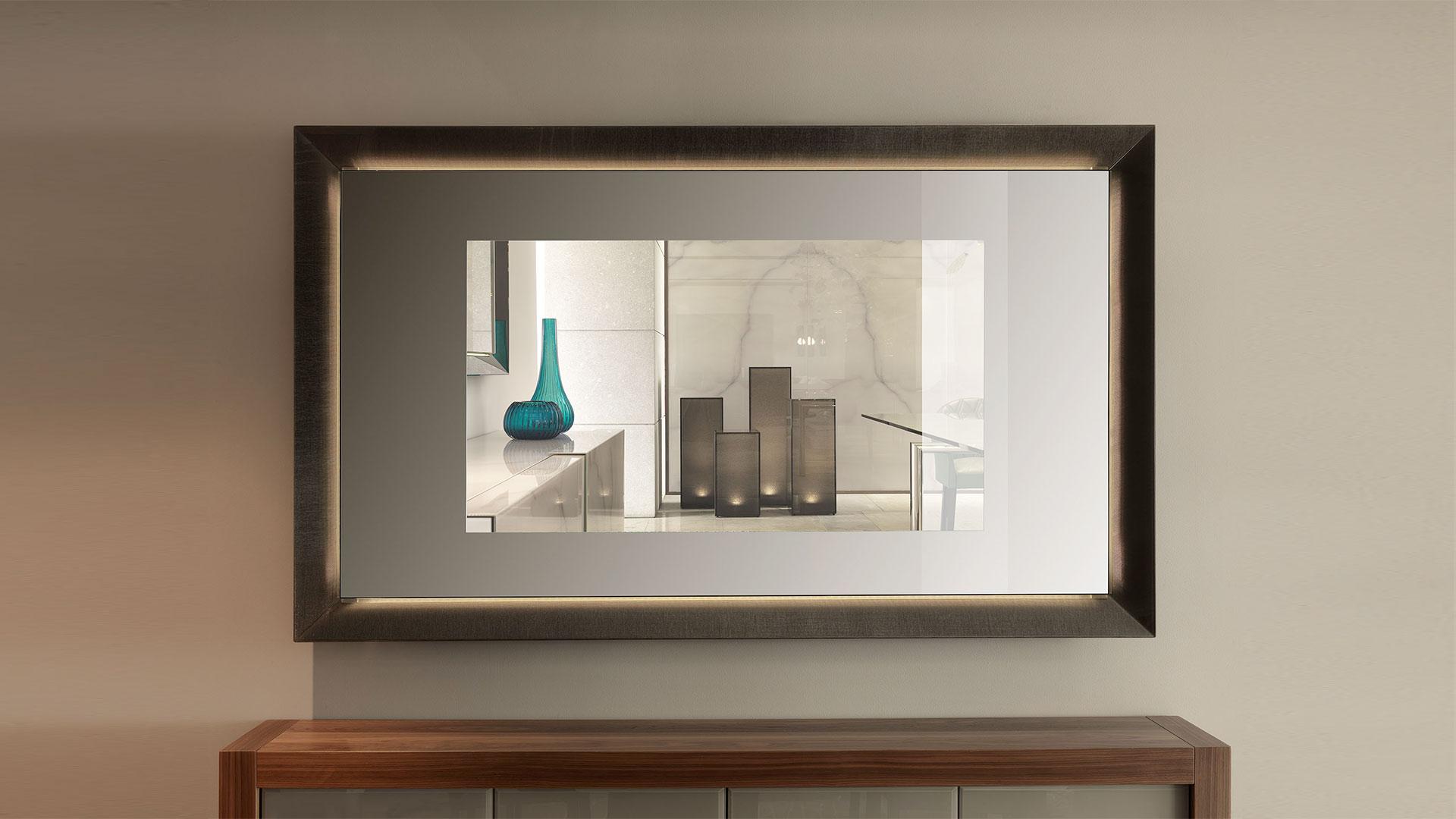 Wall-mounted retractable mirrored glass TV cabinet | Prisma by Reflex