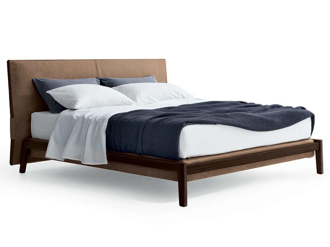 Leather double bed with upholstered headboard | Ipanema by Poliform