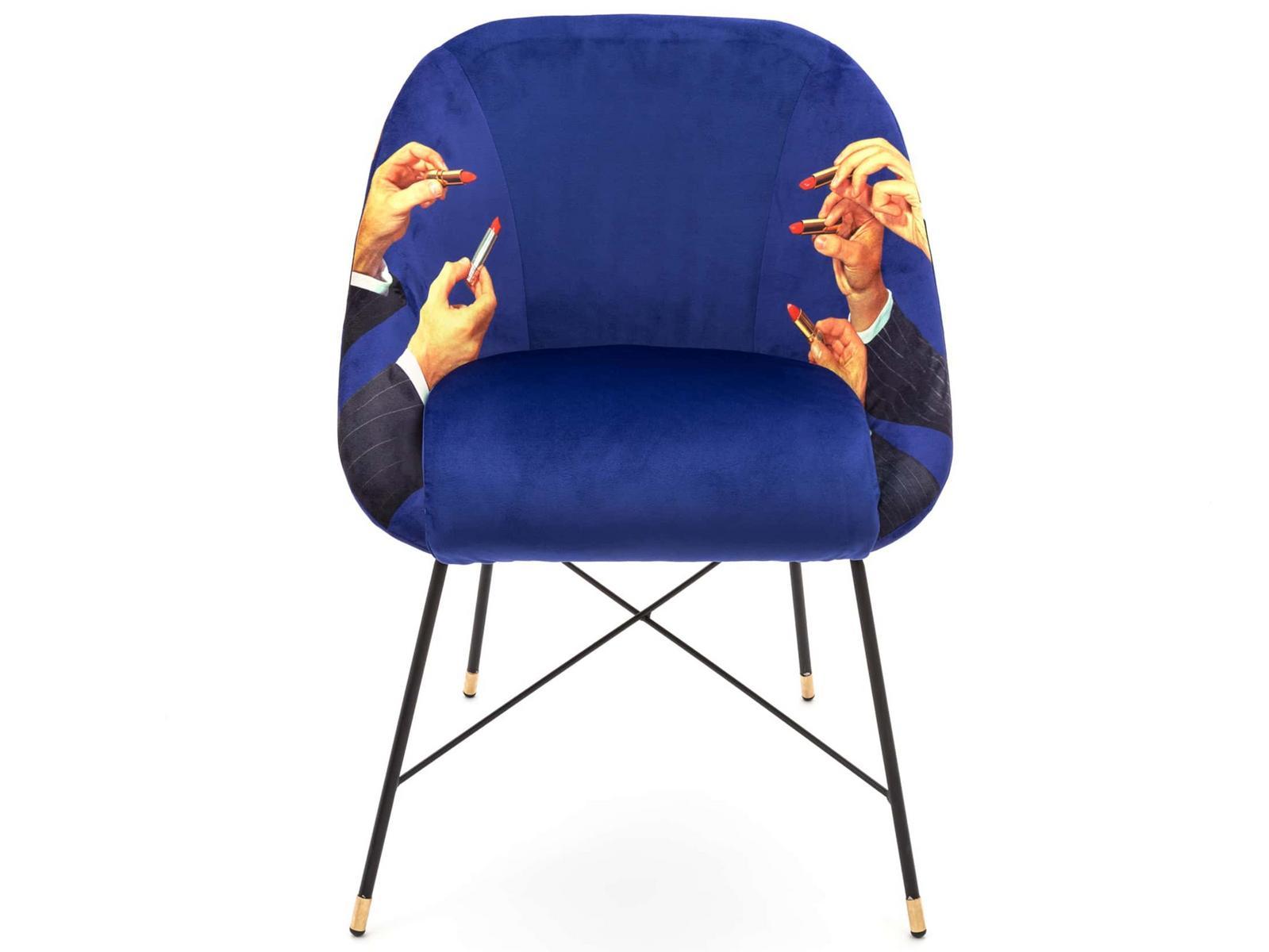 Upholstered fabric chair with armrests | Lipsticks by Seletti