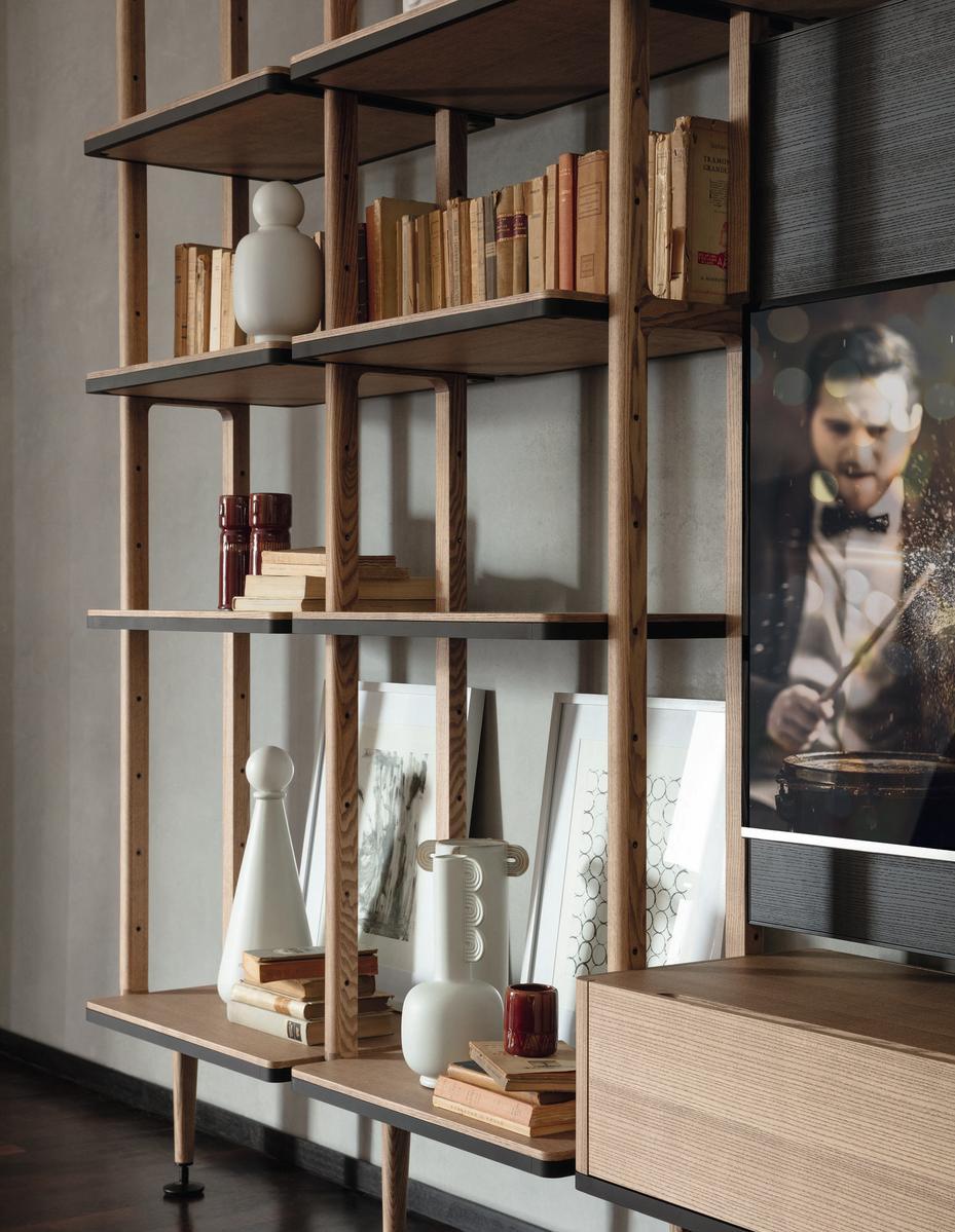 Wall-mounted ash bookcase with TV stand | Aria by Porada
