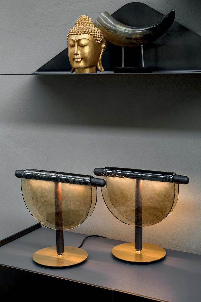 LED glass and solid oak table lamp | Dalì by Tonin Casa