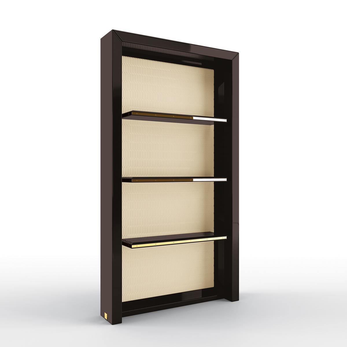 Open bookcase in solid wood and leather | Jade by Bruno Zampa