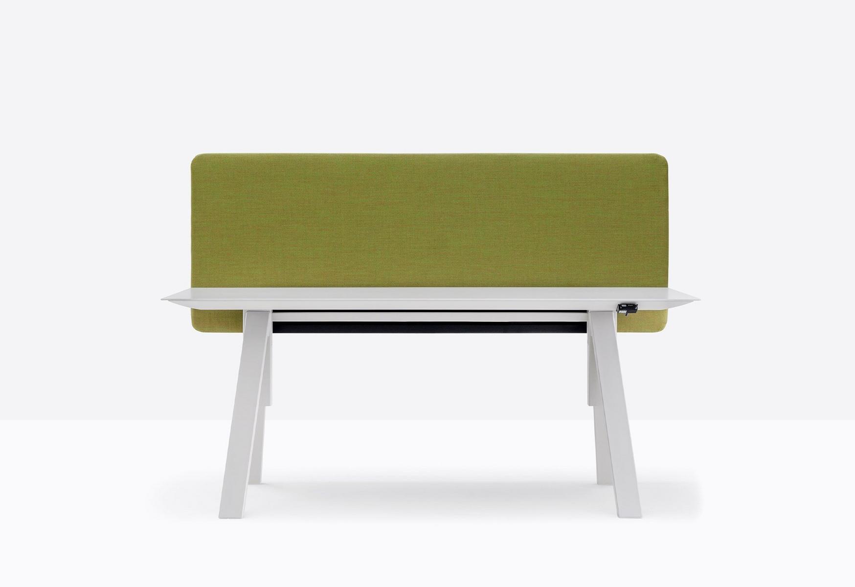 Height-adjustable steel and wood office desk with sound absorbing screens | Arki-table Adj Desk by Pedrali