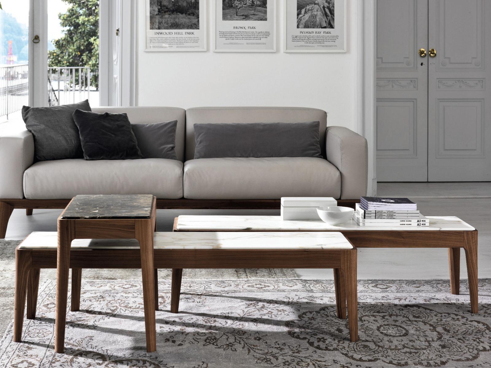 Rectangular walnut coffee table and marble top | Ziggy by Porada