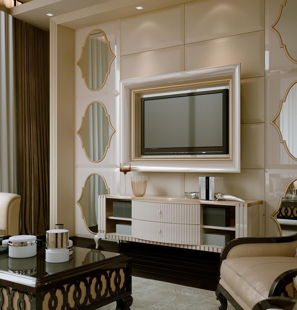 Wall-mounted TV cabinet in solid wood and fabric | Duke by Bruno Zampa