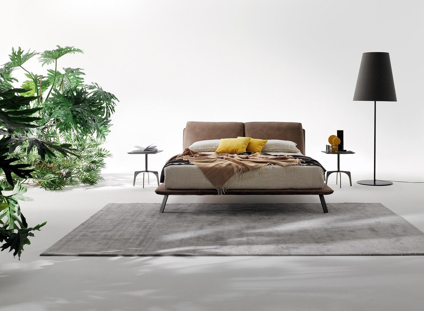 Upholstered leather double bed | Kahana by Ditre Italia