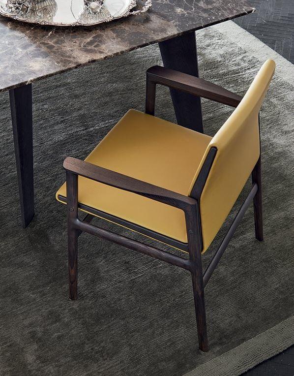 Upholstered leather chair with armrests | Ipanema by Poliform