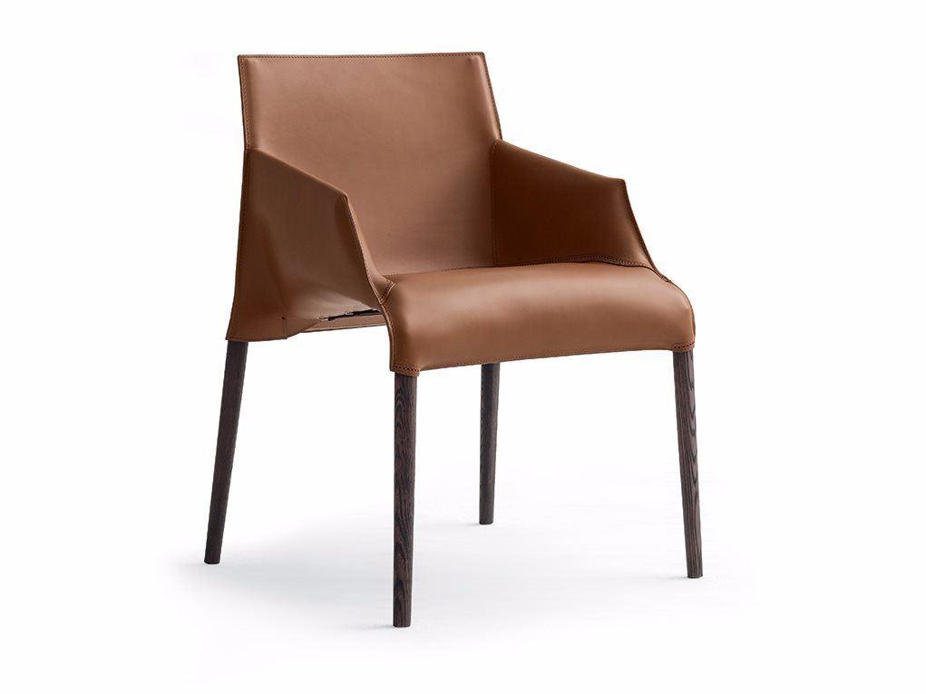 Tanned leather chair with armrests | Seattle by Poliform