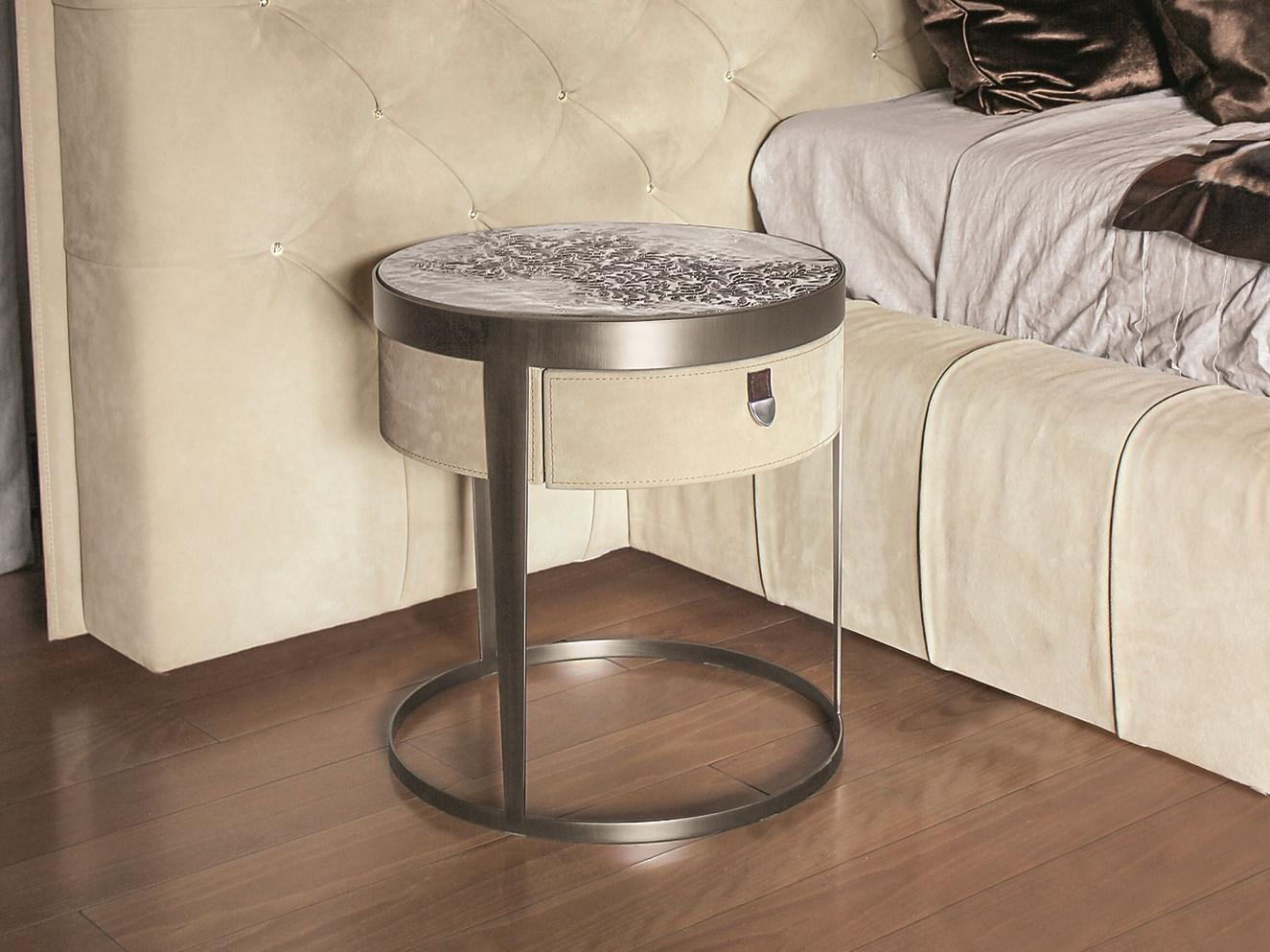 Round nabuk bedside table with drawers | Amadeus by Longhi