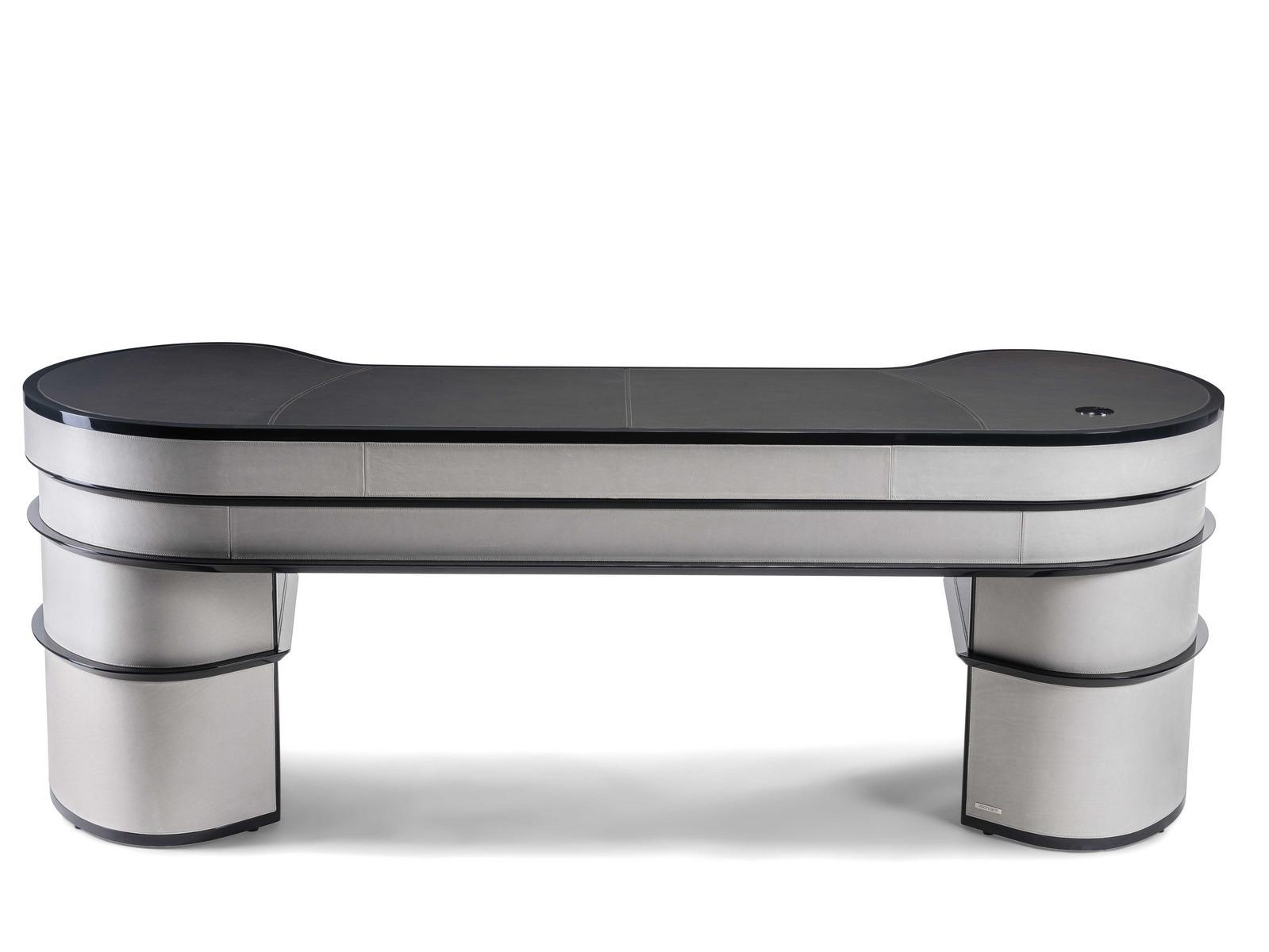 Oval leather office desk with drawers | Wall Street by Visionnair