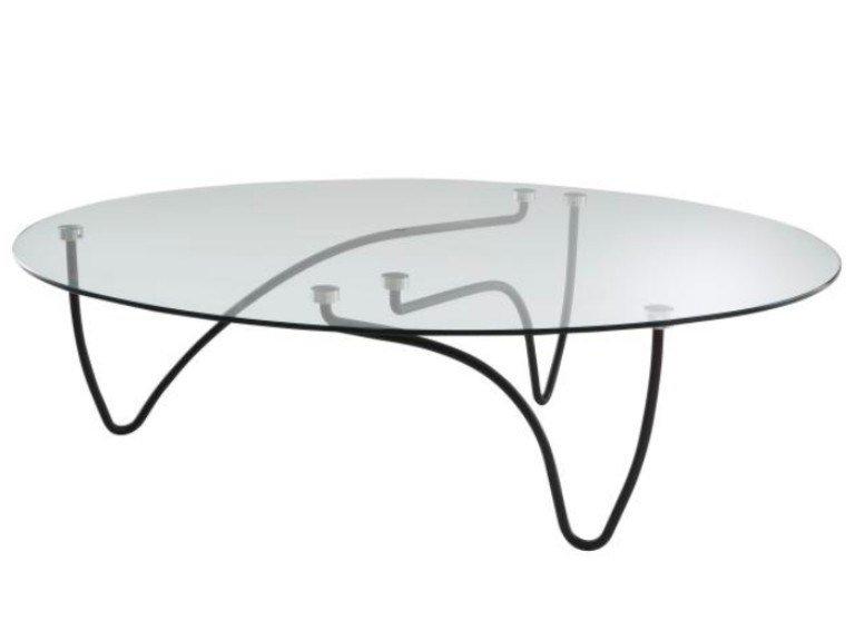 Low oval tempered glass coffee table | Rythme by Ligne Roset