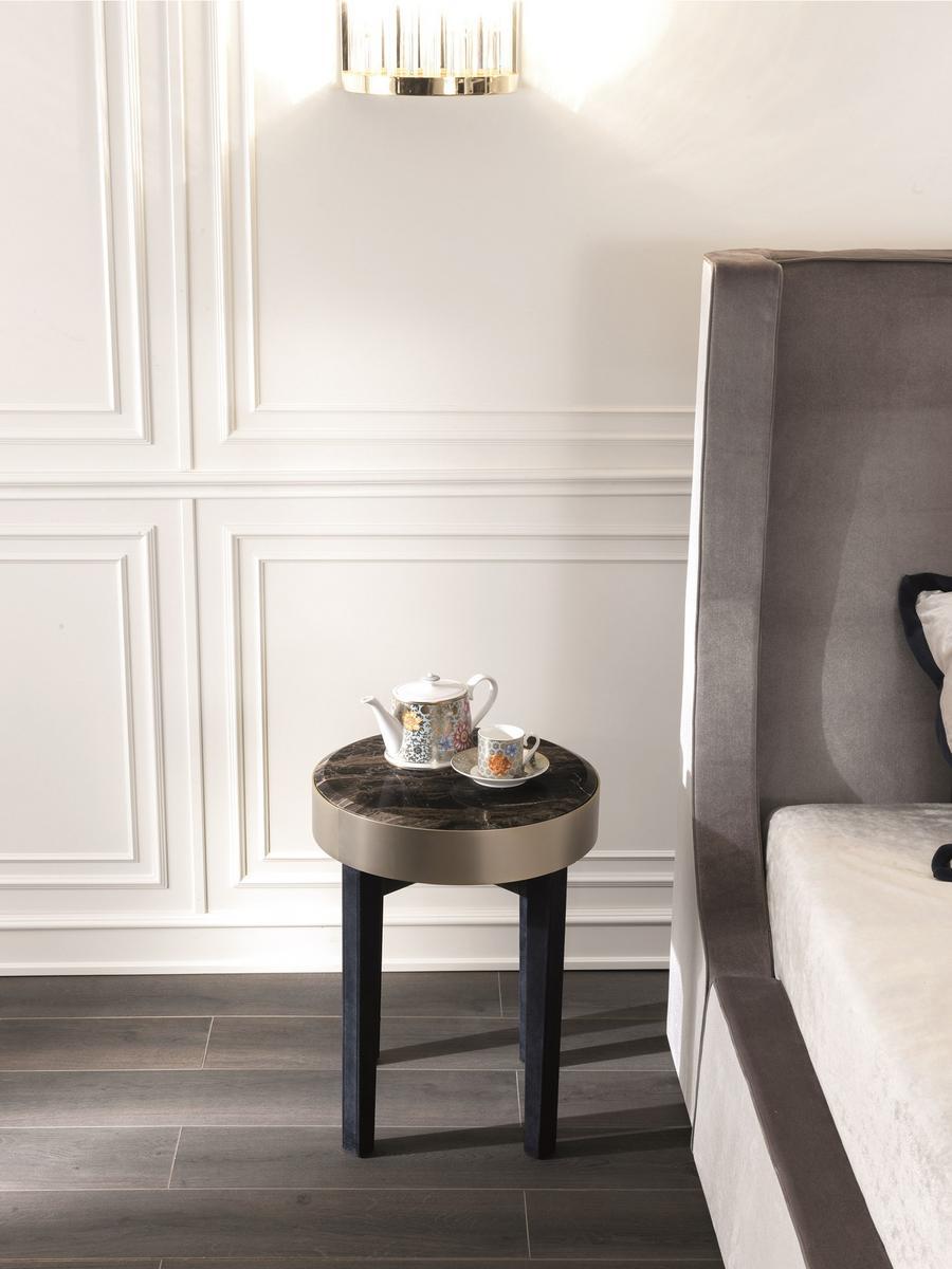 Rounded nabuk bedside table with drawers | Ring by Longhi