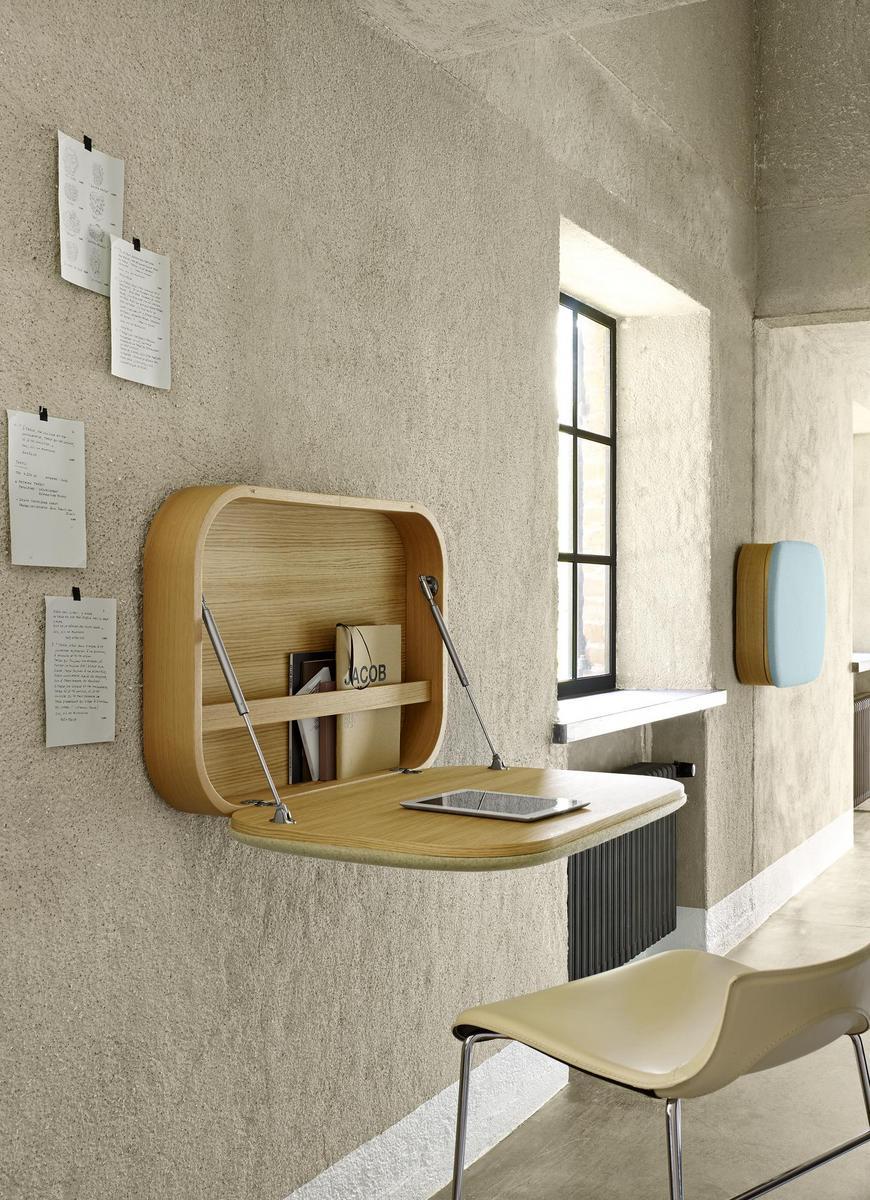 Wall mounted oak secretary desk with flap doors | Nubo by Ligne Roset