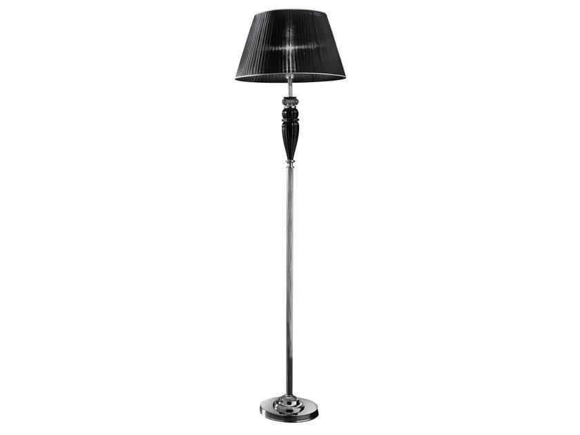 Chrome floor lamp with clear/black crystal and shade | Nives 27377/p by Possoni Illuminazione
